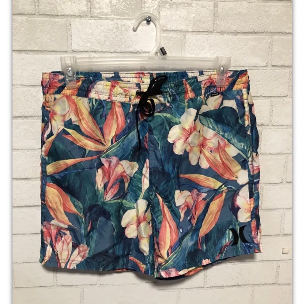 Hurley Men's Size Large Floral Volley Elastic Waist Drawstring Swim Trunks